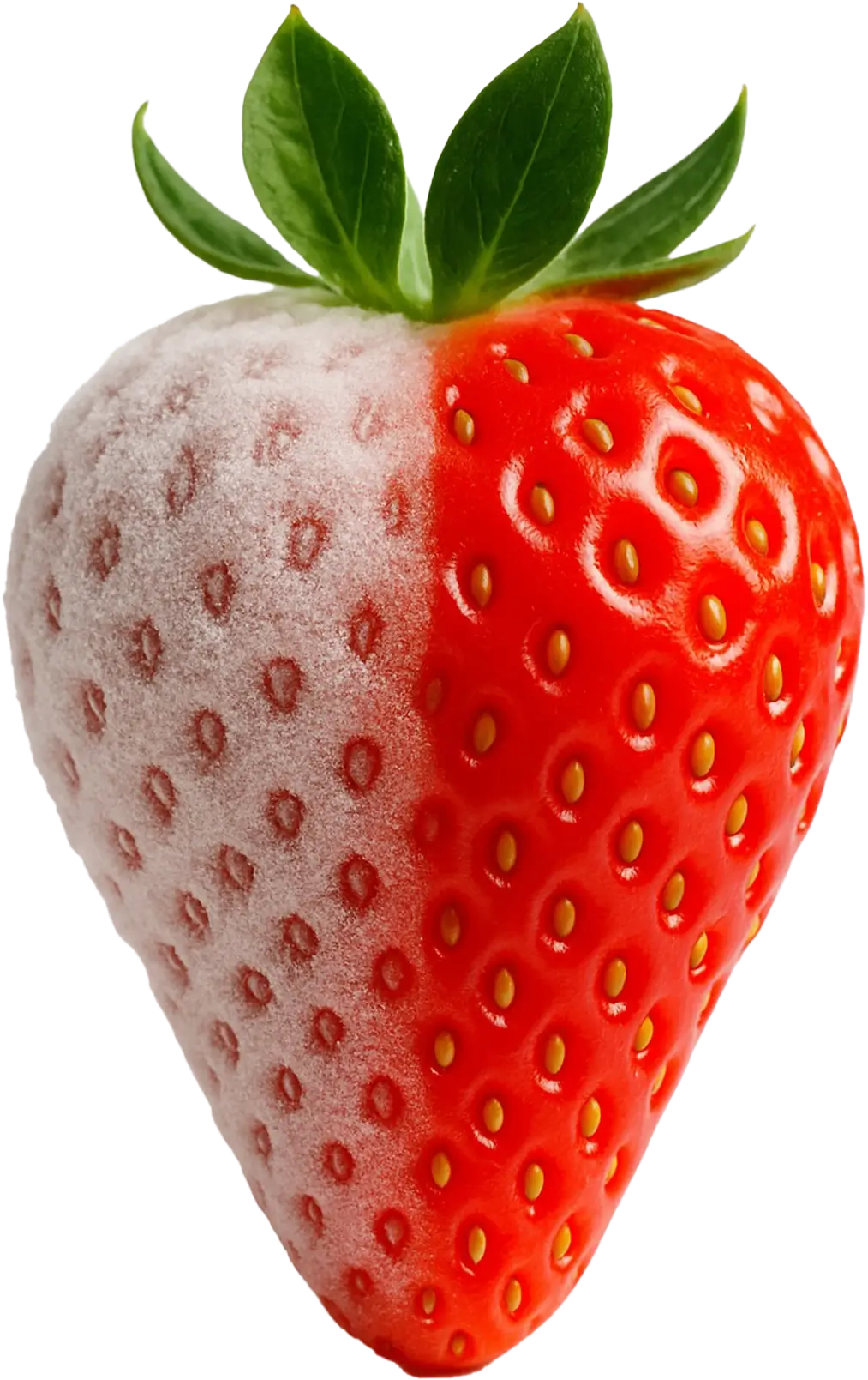 Half frozen half fresh strawberry